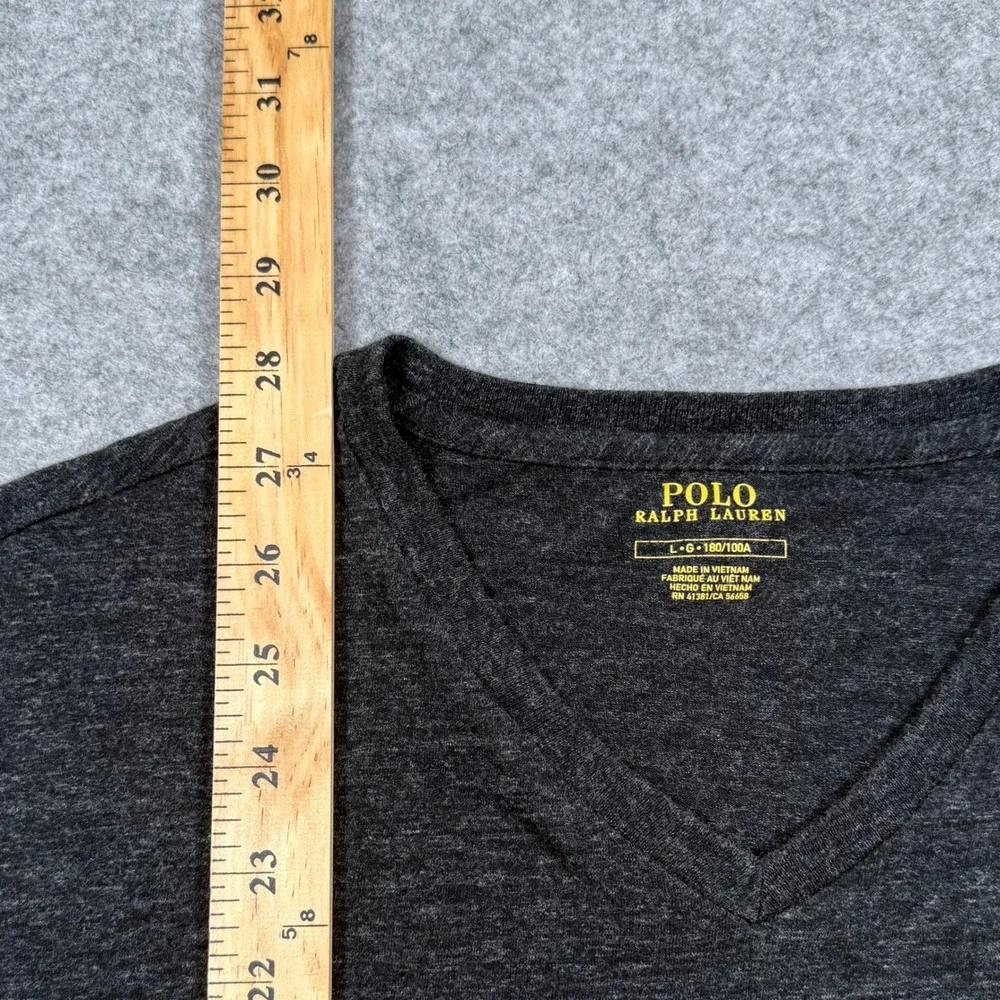 Polo Ralph Lauren Long Sleeve T-Shirt Mens Charcoal Large V-Neck Heathered Pony - Picture 5 of 9